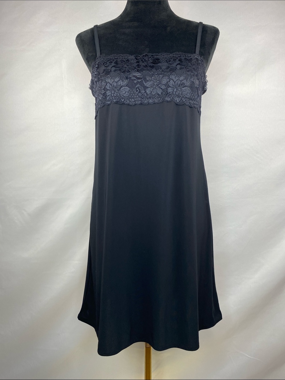 George Black Sheer Lace Trim Sleepwear Chemise Nightgown Slip Dress Size Medium